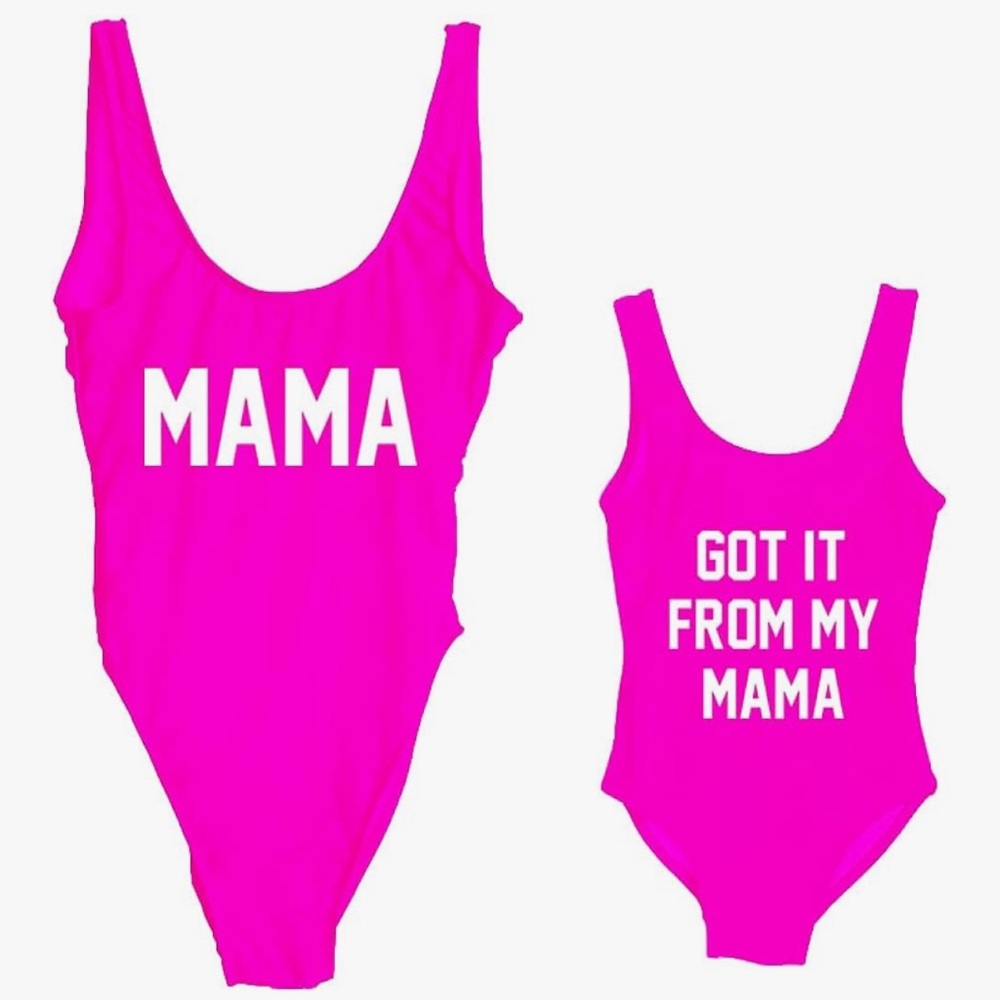 Matching Pink Swimsuits for Mom and Child